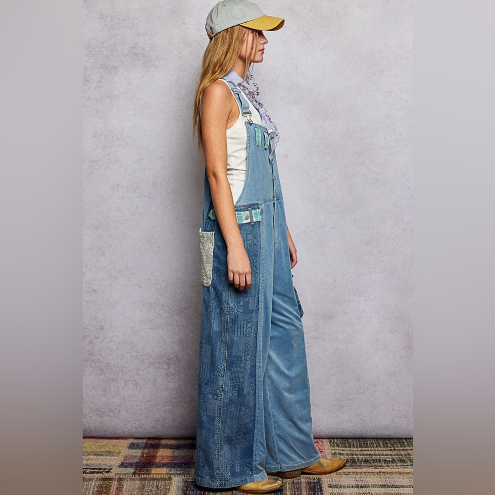 POL Printed Patchwork Denim Overalls - Picture 3 of 6